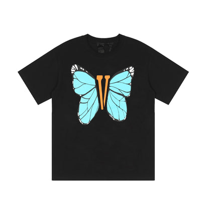 Vlone T Shirts Butterfly Large V Printed Short Sleeve T-shirt Men and Women Couple Hip Hop Loose Half Sleeve