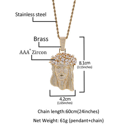 Jewelry Hip Hop Copper with Zircon Full Diamond Portraits Egypt Pieces Necklaces Far East Jesus Pieces Royalty