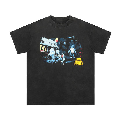Unisex T-Shirts Travis Scott Crew Neck Short Sleeve Space T-Shirt