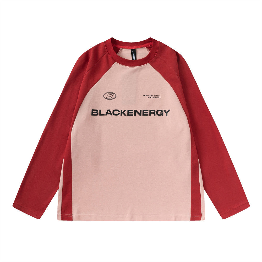 Men Long Sleeve T-shirt Stitching Printing Crew Neck