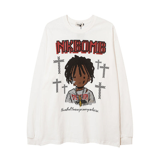 Men Long Sleeve T-Shirt Cross Cartoon Cartoon Pattern