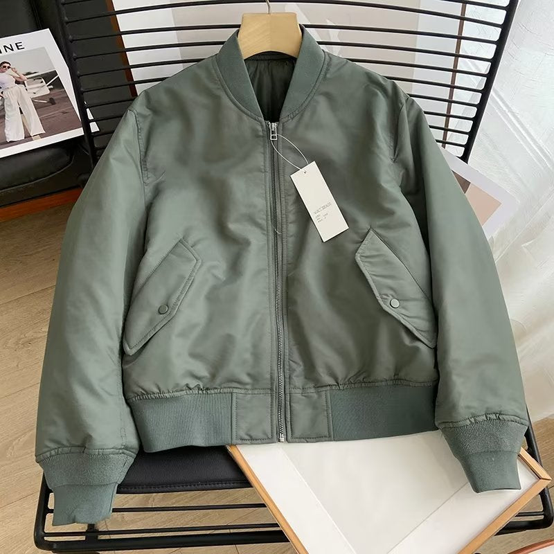Women Cotton Coat Stand Collar Baseball Uniform Padded Jacket
