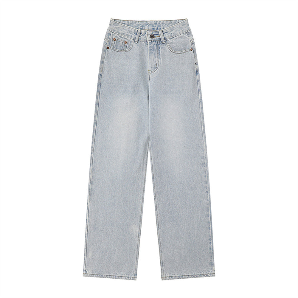 Women Pants Pocket Jeans Loose Straight Trousers