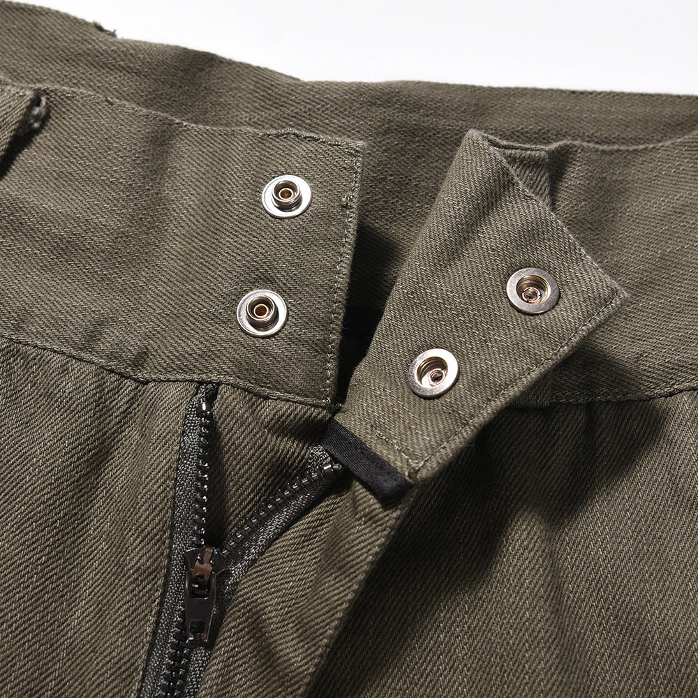 Men Sweatpants Layered Pleated Straight Jeans High Waist Casual Wide Leg Loose Trousers