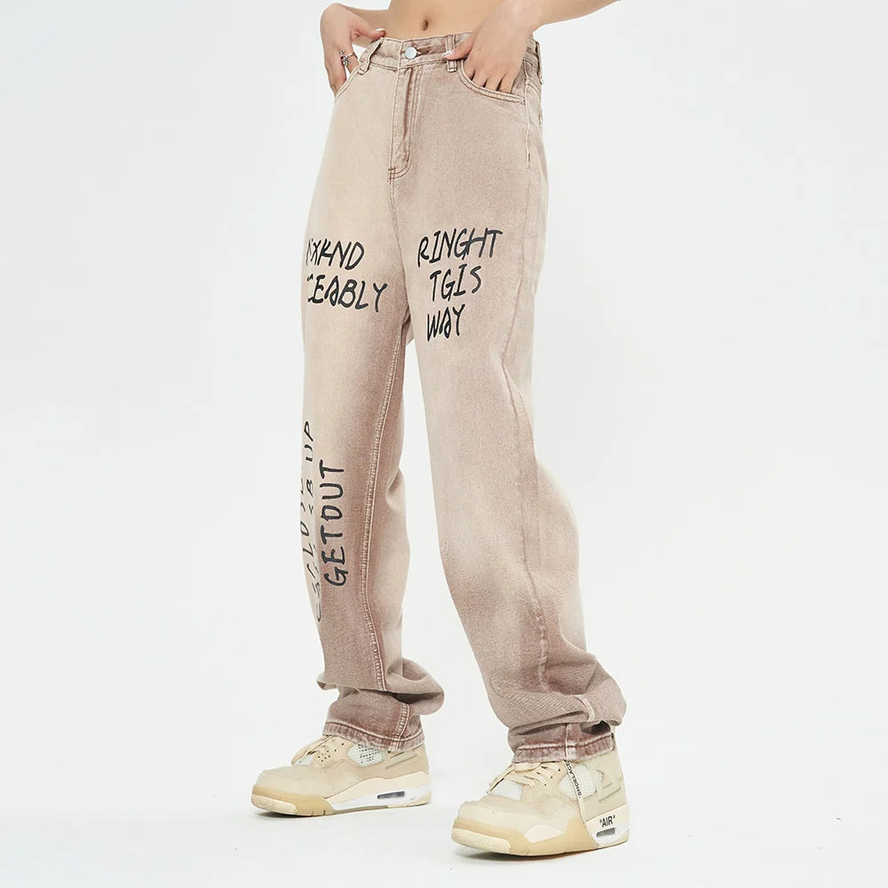 Men Jeans Loose Tie-Dye Gradient Wide Leg