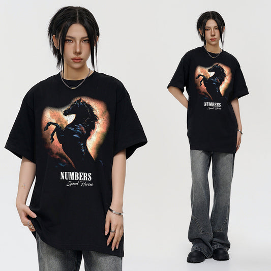 Vintage T-shirts Printed Men's Short Sleeve T-Shirt Washed and Old