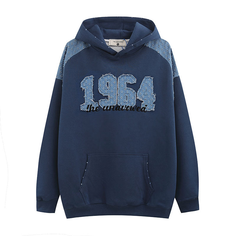 Men Hoodie Letter Embroidered Patch Couple Hooded Sweater Men's and Women's Hip Hop Hoodie