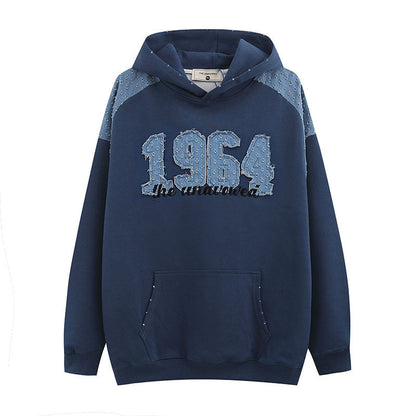 Men Hoodie Letter Embroidered Patch Couple Hooded Sweater Men's and Women's Hip Hop Hoodie