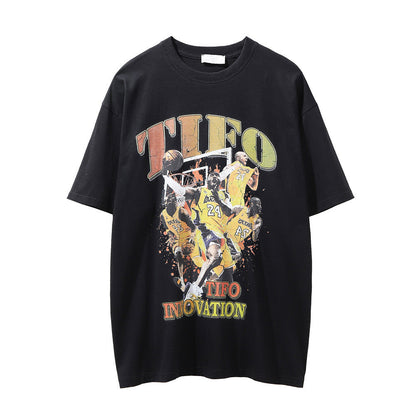 Men Vintage T-Shirt Printed Short-Sleeved T-shirt Men's Summer Loose