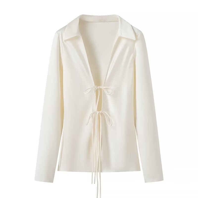 Women Tops Summer Lace-up Shirt V-neck Top