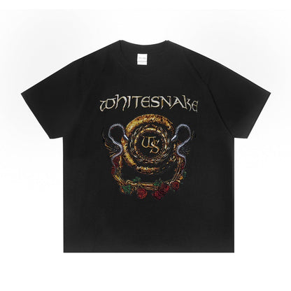 Rock Star T Shirt Whitesnake Band Popular Rock Print T-shirt Short Sleeve Loose Cotton