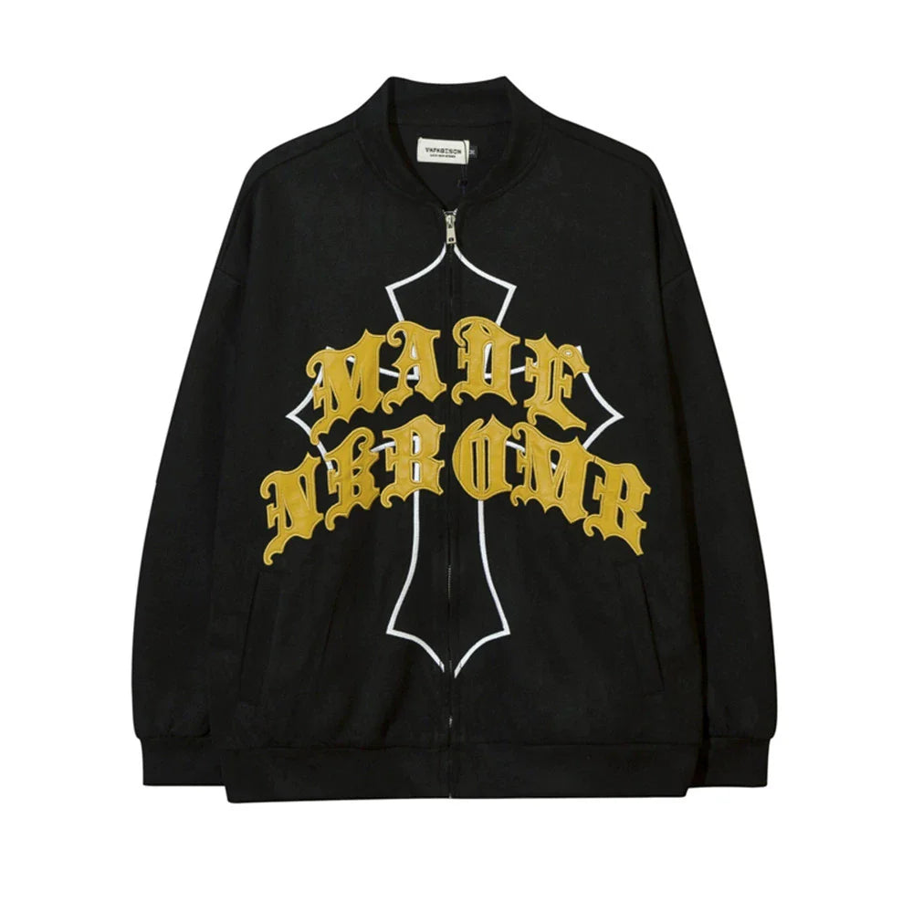Men Jacket Coat Letter Embroidered Jacket Coat Men's Clothing Loose Baseball Uniform