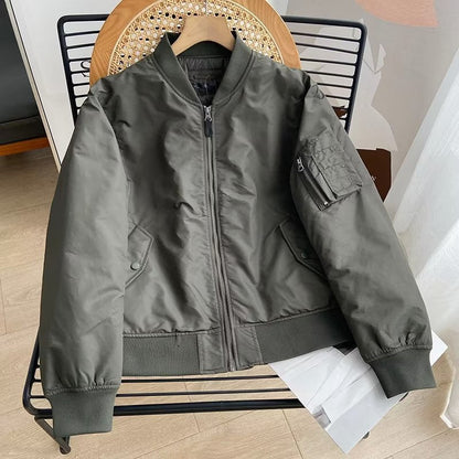 Women Cotton Coat Couple's Stand Collar Jacket Casual Baseball Uniform