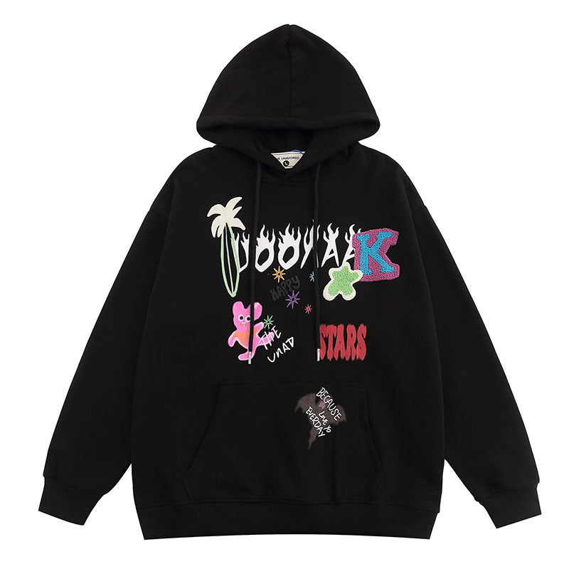Men Hoodie Autumn and Winter Cartoon Foam Printed Hooded Sweater