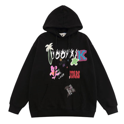 Men Hoodie Autumn and Winter Cartoon Foam Printed Hooded Sweater