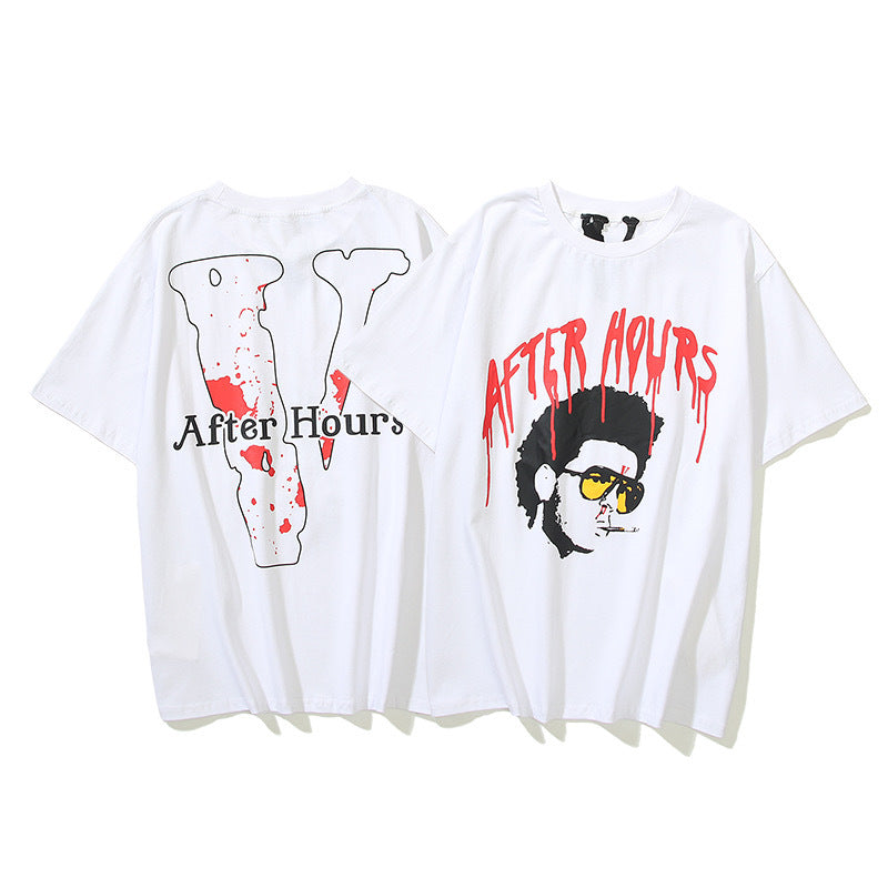 Vlone T Shirts Letter Avatar Large V Short Sleeve T-shirt Men and Women Loose BF Half Sleeve