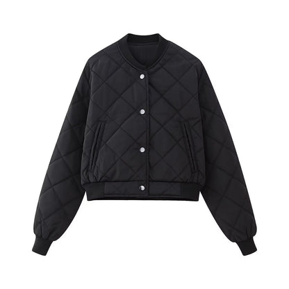 Women Cotton Coat Rhombus Baseball Uniform Jacket