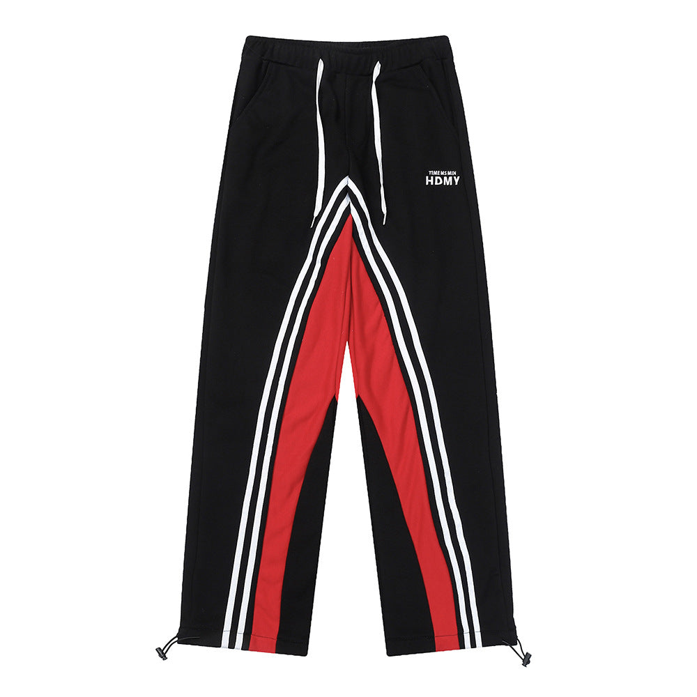 Men Sweatpants Color Contrast Patchwork Striped Sweatpants Loose Leisure Sports Drawstring Jogger Pants