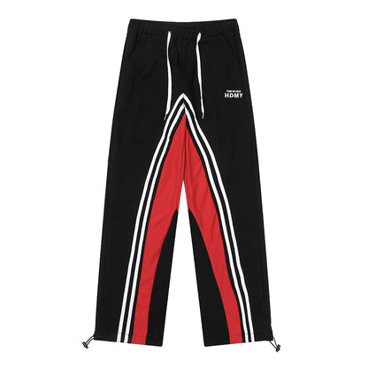 Men Sweatpants Color Contrast Patchwork Striped Sweatpants Loose Leisure Sports Drawstring Jogger Pants