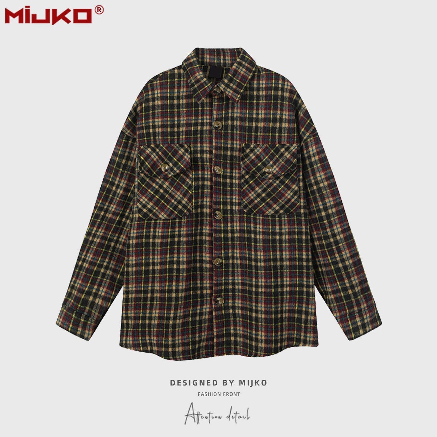 MIJKO Mens Jacket Loose Casual Plaid Jacket