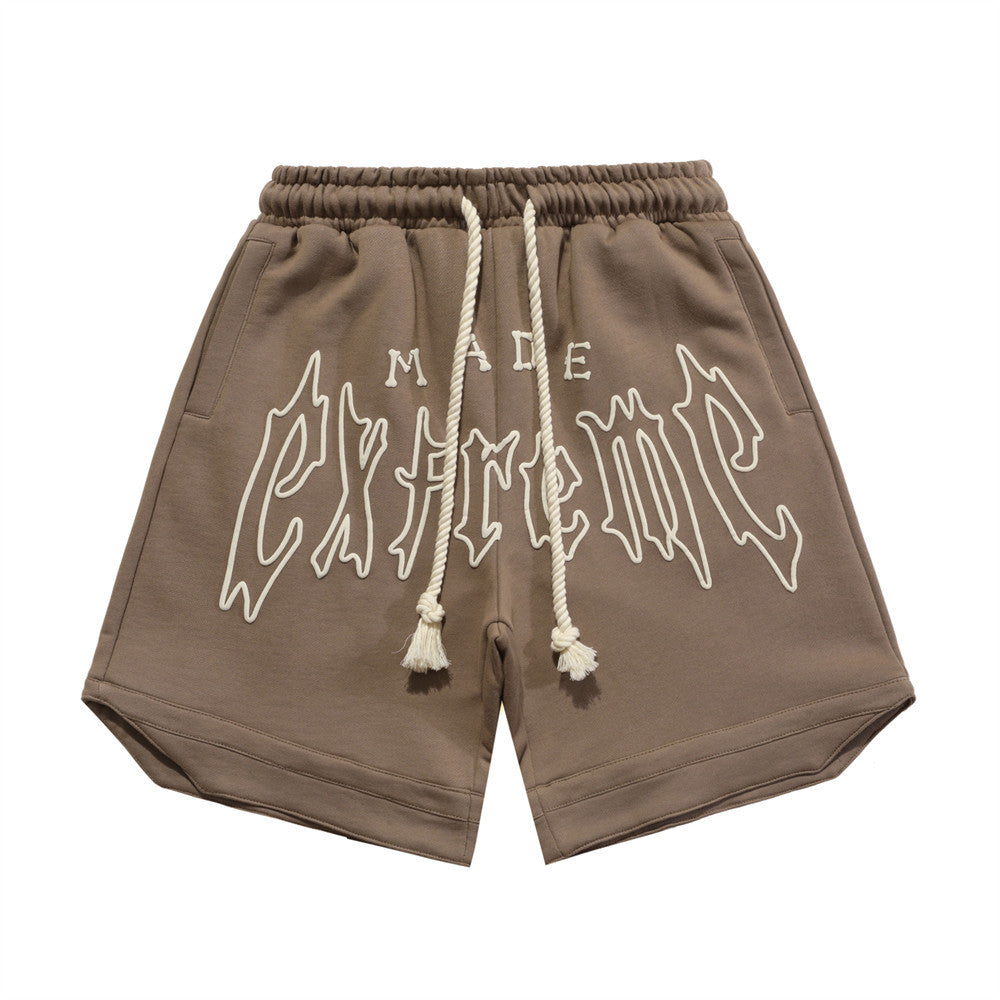 Men Shorts Summer Sports and Leisure Puff Print Loose Cotton