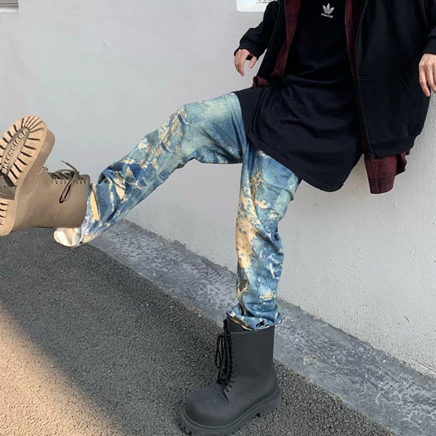 MIJKO Men's Vintage Pants MIJKO Men's Jeans Straight Design Men's and Women's Trousers