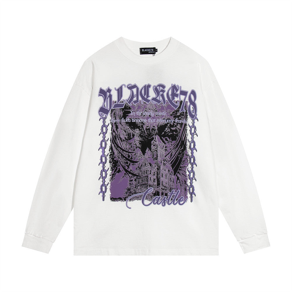 Men Long Sleeve T-Shirt Devil Skull Print Distressed