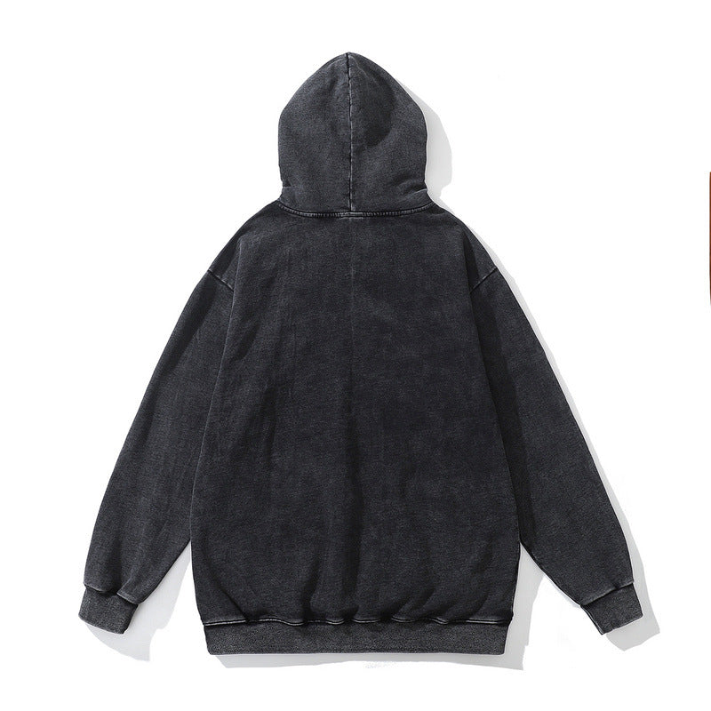 Men Hoodie Distressed Hooded Sweater Retro Washed Hoodie Men