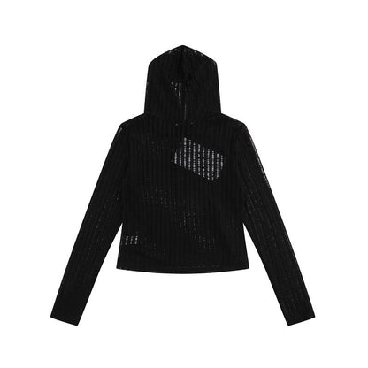Long Sleeved Vintage Knitted Short Hood Top