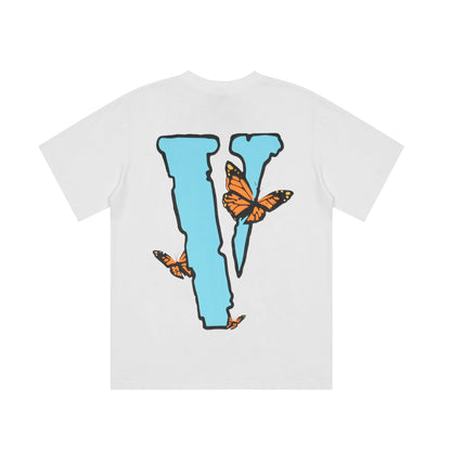 Vlone T Shirts Butterfly Large V Printed Short Sleeve T-shirt Men and Women Couple Hip Hop Loose Half Sleeve