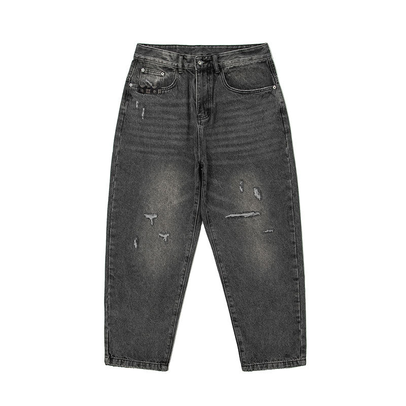 Men Jeans Black Jeans Retro Loose Straight-Leg Denim Trousers Men