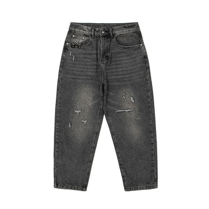 Men Jeans Black Jeans Retro Loose Straight-Leg Denim Trousers Men