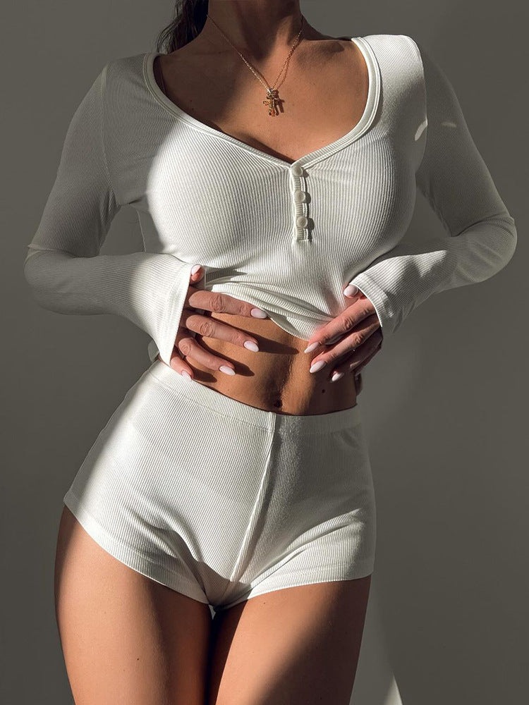Women Co-Ord Set Casual Yoga Two-Piece V-neck Shorts Suit