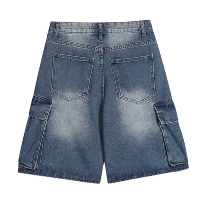 Men Shorts Workwear Denim Multi-Pocket Wash White