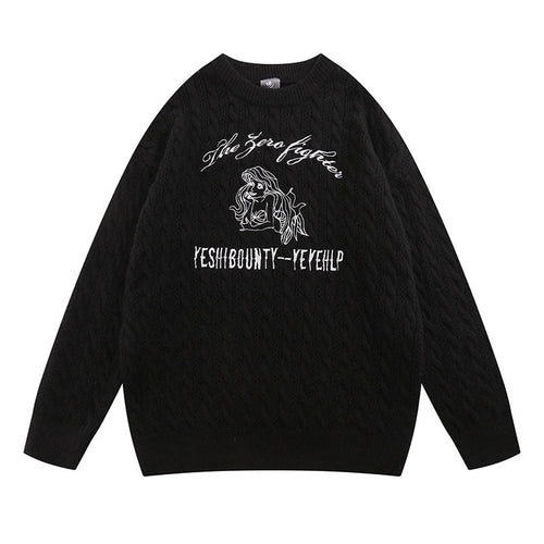 Women Sweater Cartoon round Neck Sweater College Style Loose Knitted Top