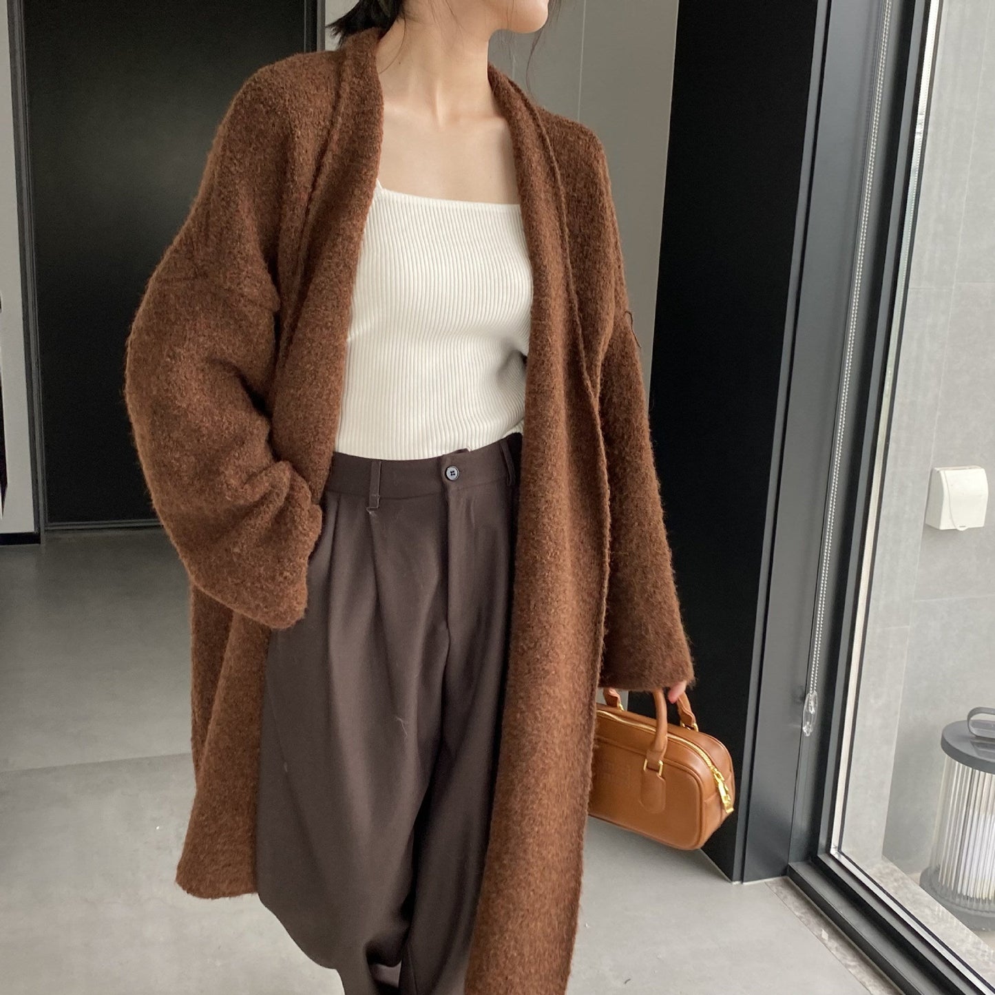 Women Cardigan Sweater Autumn and Winter Woolen Coat Baggy Coat Long Sleeve Jacket K331