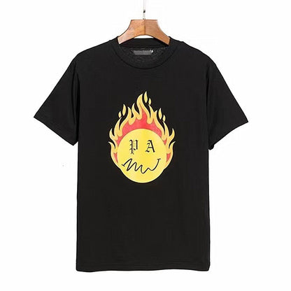 Palm Angle T Shirts Burning Flame Ball Printing Couple Loose