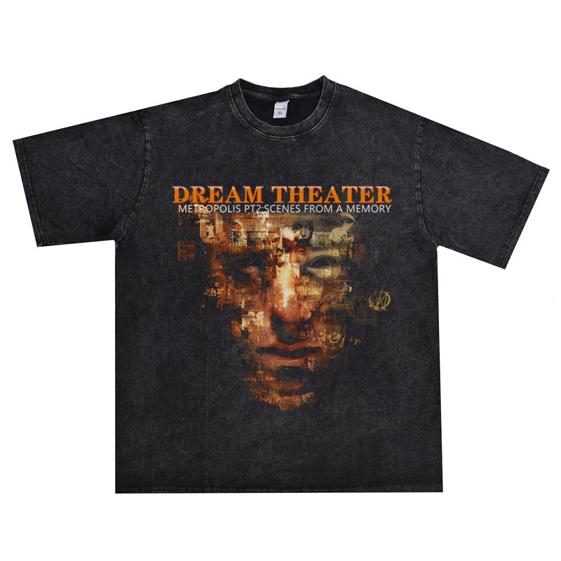 Rock Star T Shirt Avant-Garde Metal Rock Dream Theater Band Washed Distressed T-shirt Short Sleeve
