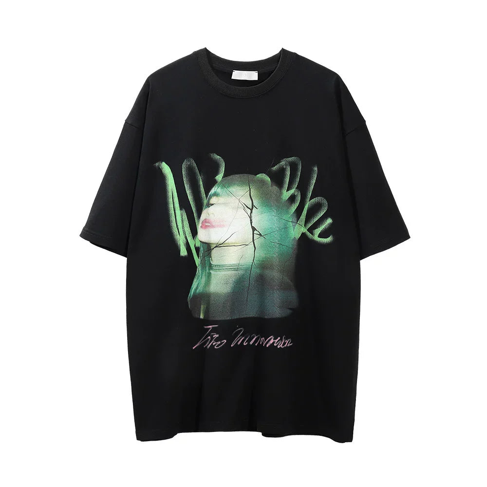 Men Vintage T-Shirt Printed Short Sleeve T-shirt Men's Loose round Neck Half Sleeve