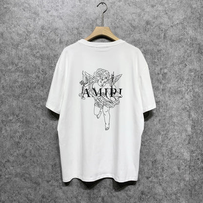 Amiri T Shirt Angel Sketch Printed Casual Hip Hop Short Sleeve T-shirt