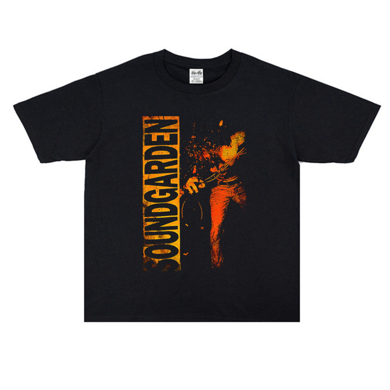 Rock Star T Shirt Soundgarden Band Washed Distressed T-shirt Short Sleeve Loose Cotton Men and Women
