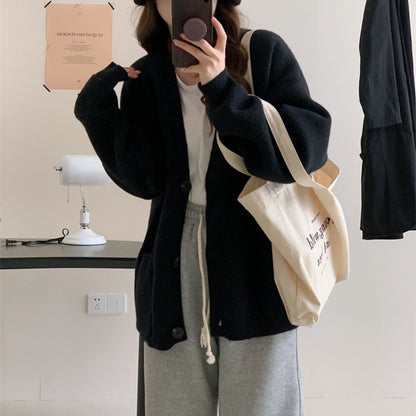 Women Knitted Cardigan Autumn and Winter Sweater Cardigan V-neck Knitted Jacket