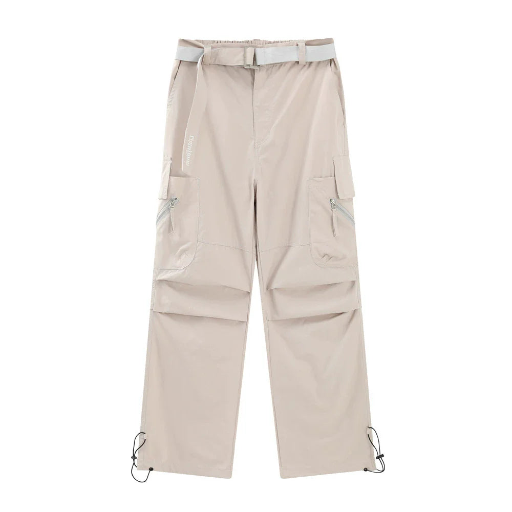 Men Sweatpants Multi-Pocket Slacks Summer Loose Pleating Straight Wide Leg Pants