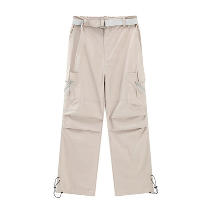 Men Sweatpants Multi-Pocket Slacks Summer Loose Pleating Straight Wide Leg Pants