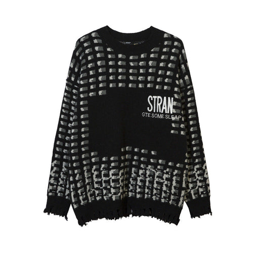 Women Sweater Contrasting Color Jacquard Special-Interest Design Loose Hole