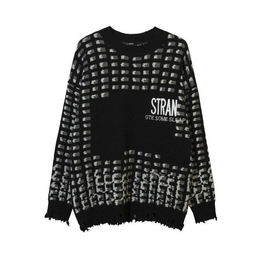 Women Sweater Contrasting Color Jacquard Special-Interest Design Loose Hole