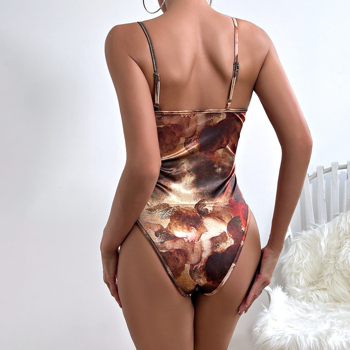 Women's Party Tops Sling Sexy Backless Breasted Steel Ring Jumpsuit