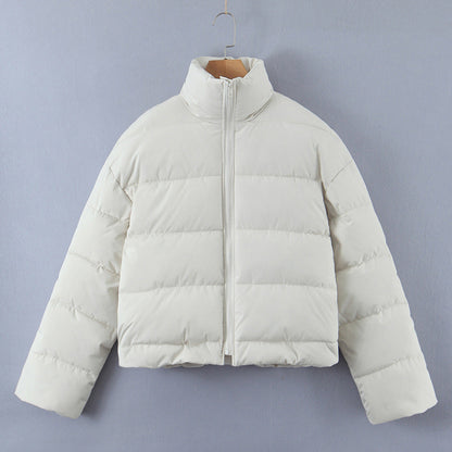 Women Cotton Coat Stand Collar Zipper Thickening Warm and Loose