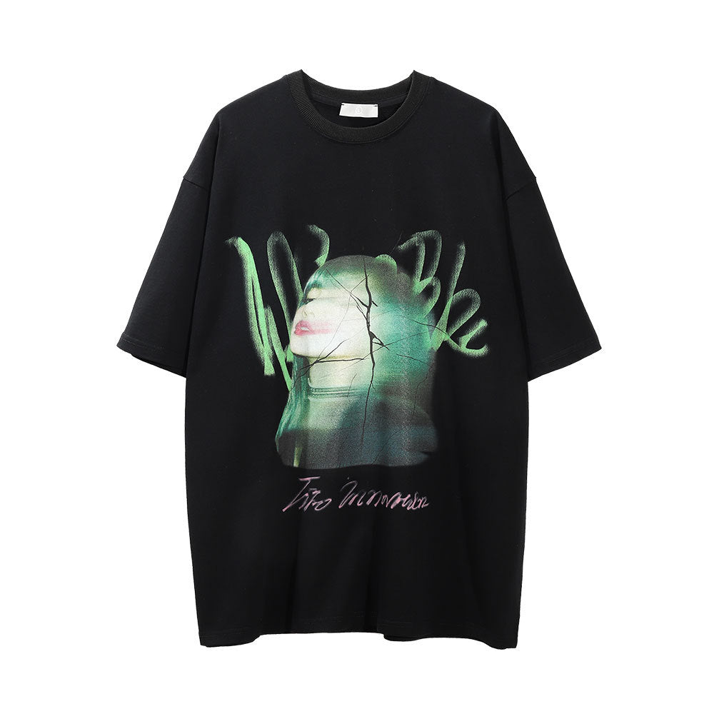 Men Vintage T-Shirt Printed Short Sleeve T-shirt Men's Loose round Neck Half Sleeve