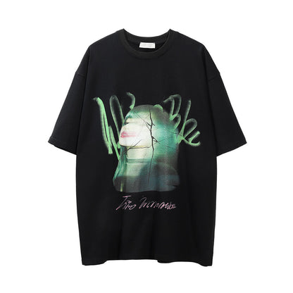 Men Vintage T-Shirt Printed Short Sleeve T-shirt Men's Loose round Neck Half Sleeve
